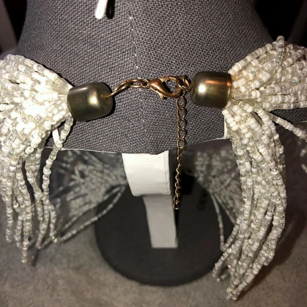 MULTI STRAND White Pearlized BEAD Layered NECKLACE Beautiful